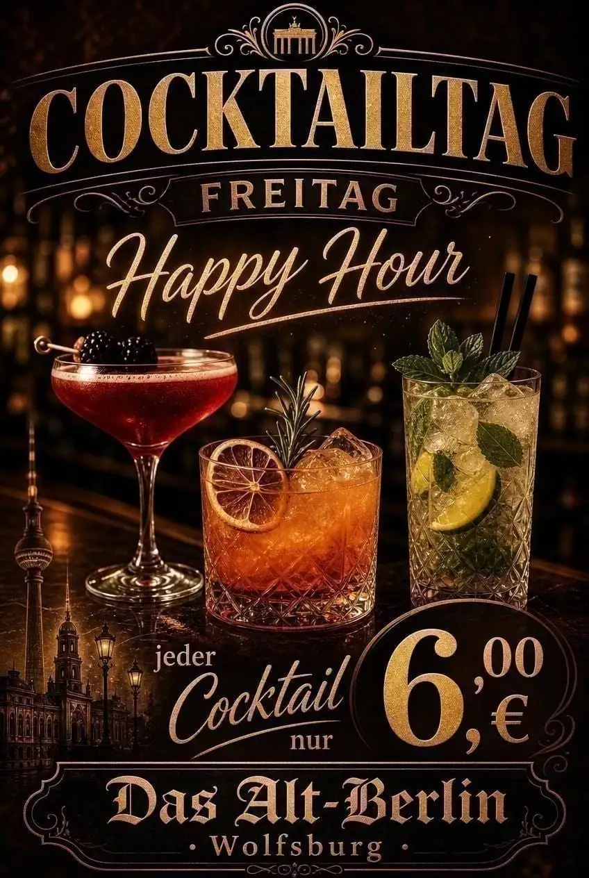 Promotional poster Cocktail Day — Friday happy hour, every cocktail only €6